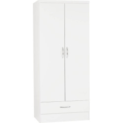 Nevada 2 Door 1 Drawer Wardrobe white gloss