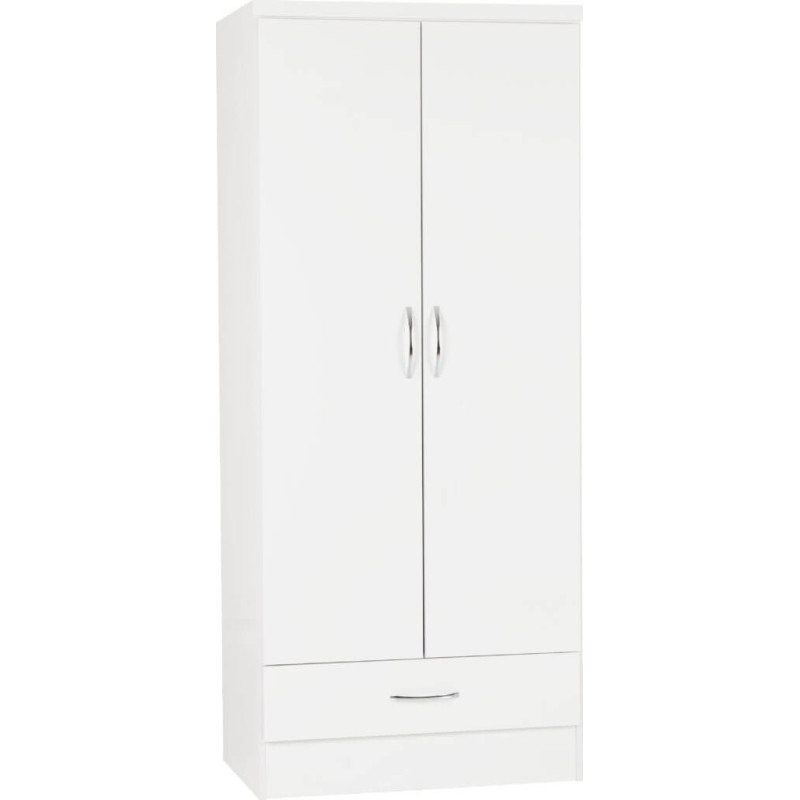 Nevada 2 Door 1 Drawer Wardrobe white gloss