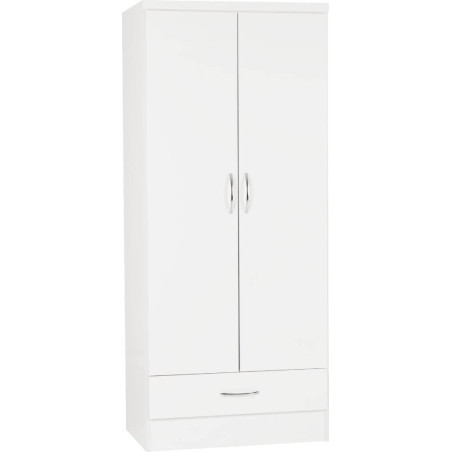 Nevada 2 Door 1 Drawer Wardrobe white gloss