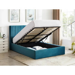 Teal Double Ottoman Fabric Bed Frame opened