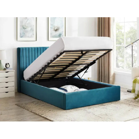 Teal Double Ottoman Fabric Bed Frame opened