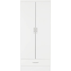 Nevada 2 Door 1 Drawer Wardrobe white gloss front