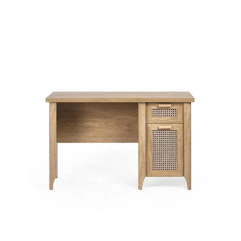 Sydney Oak Veneer Study Desk - Rattan Effect Sticker Front