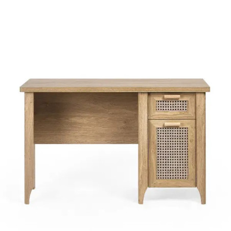 Sydney Oak Veneer Study Desk - Rattan Effect Sticker Front