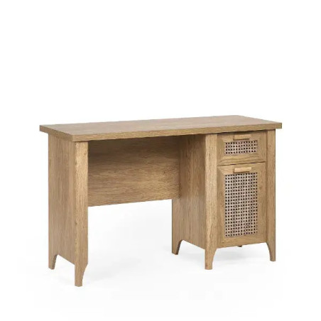 Sydney Oak Veneer Study Desk - Rattan Effect Sticker Front - Home Divine