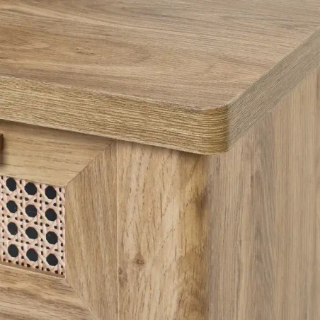 Sydney Oak Veneer Study Desk - Rattan Effect Sticker Front - Home Divine