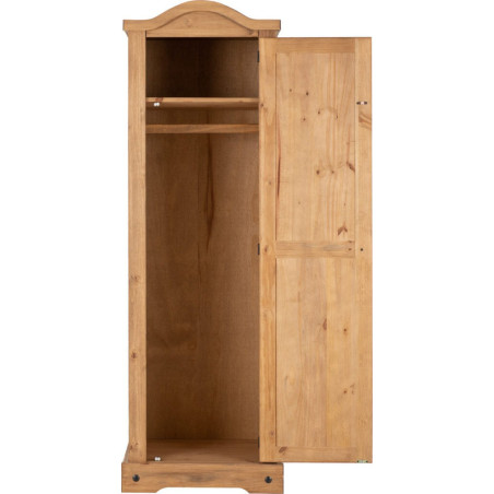 Corona 1 Door Wardrobe Distressed Waxed Pine opened