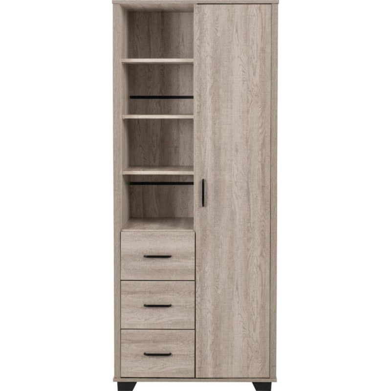 Oliver 1 Door 3 Drawer Open Shelf Wardrobe Light Oak Effect door closed