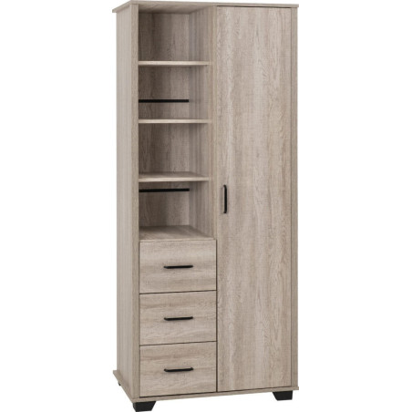 Oliver 1 Door 3 Drawer Open Shelf Wardrobe Light Oak Effect side