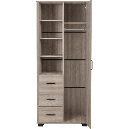 Oliver 1 Door 3 Drawer Open Shelf Wardrobe Light Oak Effect front
