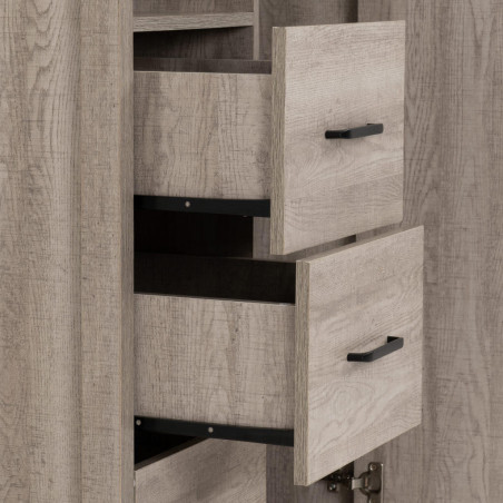 Oliver 1 Door 3 Drawer Open Shelf Wardrobe Light Oak Effect drawers opened