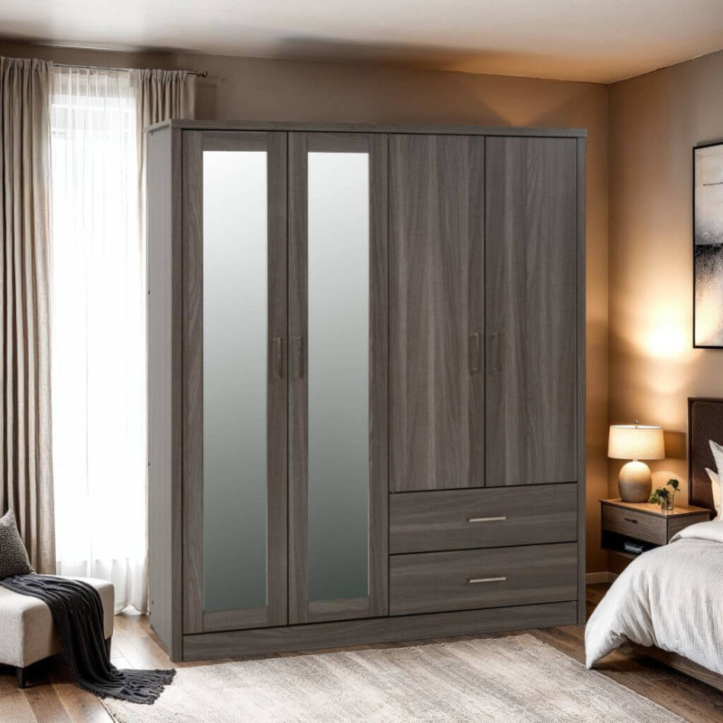 Lisbon 4 Door Wardrobe black wood grain front