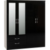 Nevada 4 Door 2 Drawer Mirrored Wardrobe black gloss