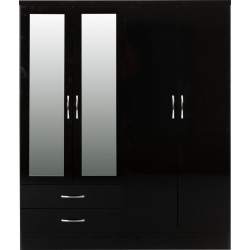 Nevada 4 Door 2 Drawer Mirrored Wardrobe black gloss front