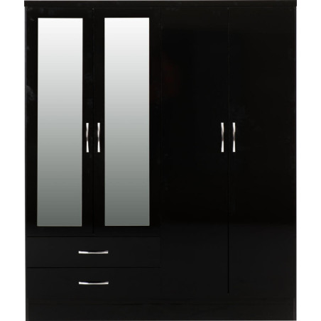 Nevada 4 Door 2 Drawer Mirrored Wardrobe black gloss front