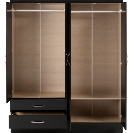 Nevada 4 Door 2 Drawer Mirrored Wardrobe black gloss internal
