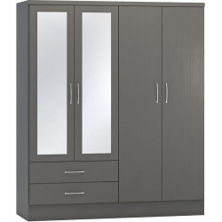 Nevada 4 Door 2 Drawer Mirrored Wardrobe 3d effect grey