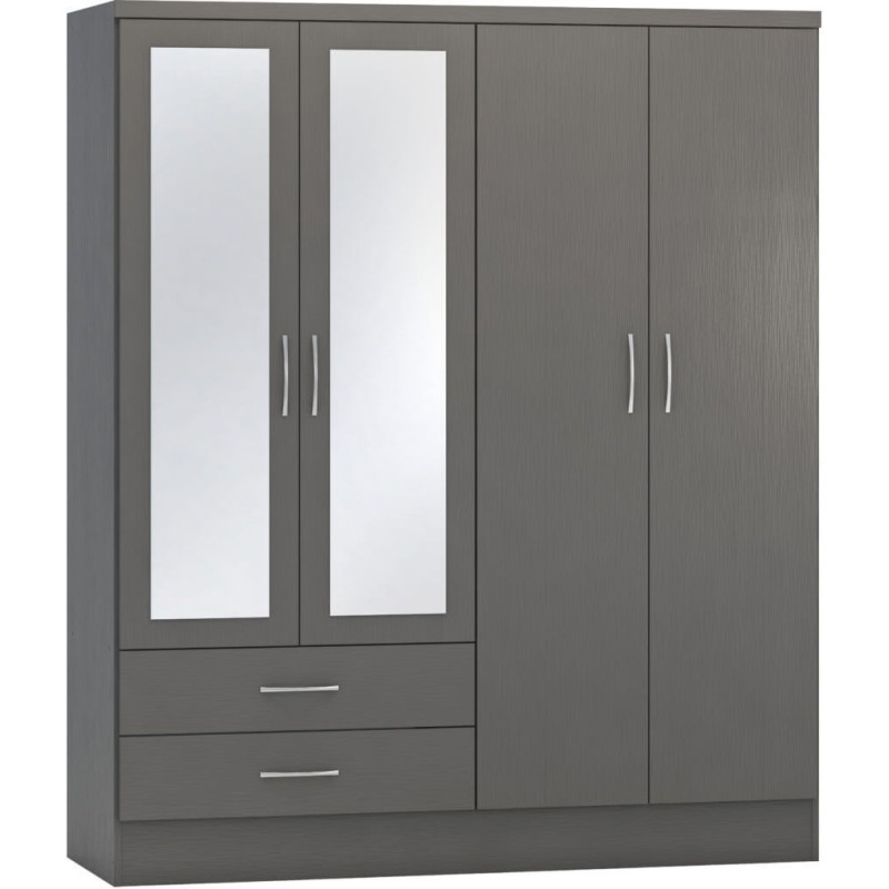 Nevada 4 Door 2 Drawer Mirrored Wardrobe 3d effect grey