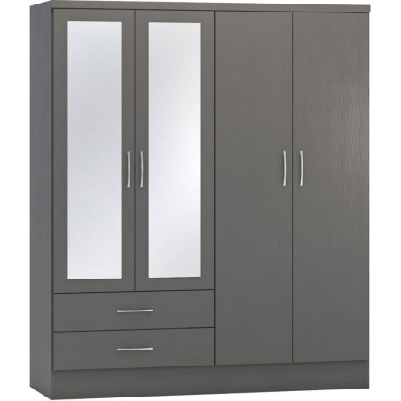 Nevada 4 Door 2 Drawer Mirrored Wardrobe 3d effect grey