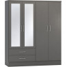 Nevada 4 Door 2 Drawer Mirrored Wardrobe 3d effect grey