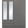 Nevada 4 Door 2 Drawer Mirrored Wardrobe 3d effect grey front