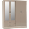 Nevada 4 Door 2 Drawer Mirrored Wardrobe oyster gloss light/oak effect veneer