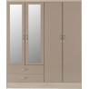 Nevada 4 Door 2 Drawer Mirrored Wardrobe oyster gloss light/oak effect veneer front
