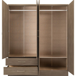 Nevada 4 Door 2 Drawer Mirrored Wardrobe rustic oak effect internal