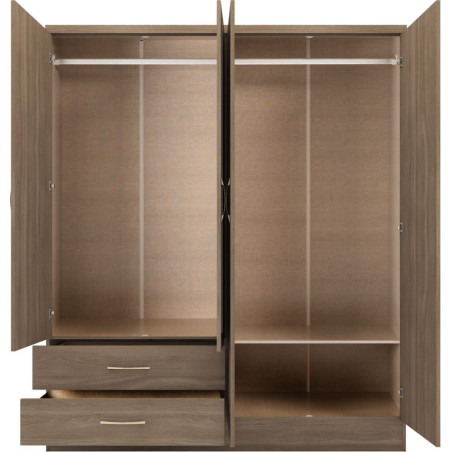 Nevada 4 Door 2 Drawer Mirrored Wardrobe rustic oak effect internal