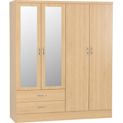 Nevada 4 Door 2 Drawer Mirrored Wardrobe sonoma oak effect