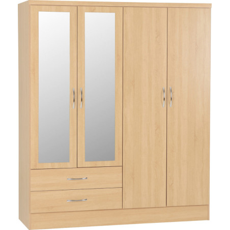 Nevada 4 Door 2 Drawer Mirrored Wardrobe sonoma oak effect