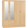 Nevada 4 Door 2 Drawer Mirrored Wardrobe sonoma oak effect