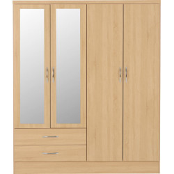 Nevada 4 Door 2 Drawer Mirrored Wardrobe sonoma oak effect front