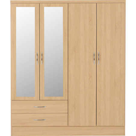 Nevada 4 Door 2 Drawer Mirrored Wardrobe sonoma oak effect front
