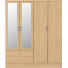 Nevada 4 Door 2 Drawer Mirrored Wardrobe sonoma oak effect front