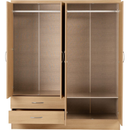 Nevada 4 Door 2 Drawer Mirrored Wardrobe sonoma oak effect internal