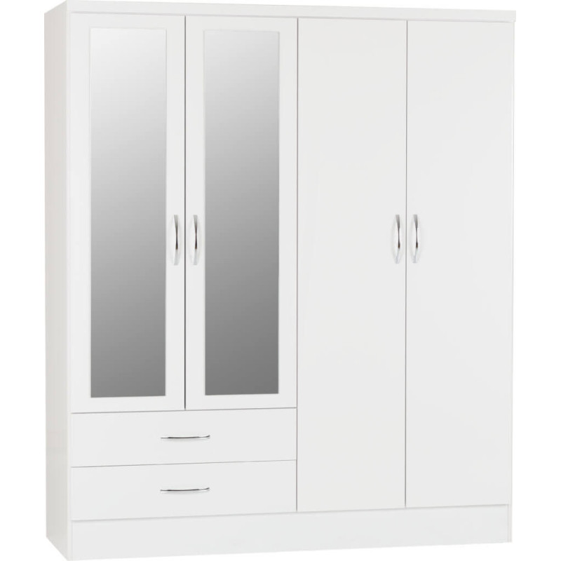 Nevada 4 Door 2 Drawer Mirrored Wardrobe white gloss