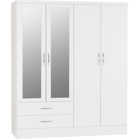 Nevada 4 Door 2 Drawer Mirrored Wardrobe white gloss