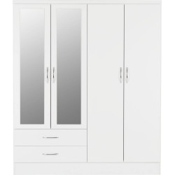 Nevada 4 Door 2 Drawer Mirrored Wardrobe white gloss front