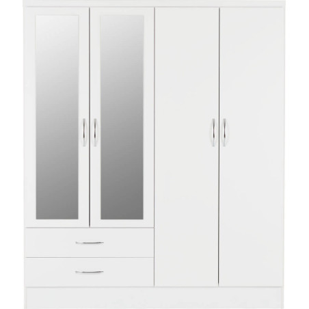 Nevada 4 Door 2 Drawer Mirrored Wardrobe white gloss front