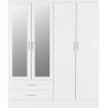 Nevada 4 Door 2 Drawer Mirrored Wardrobe white gloss front