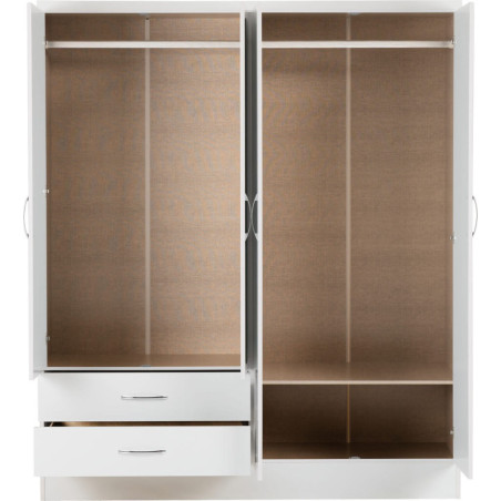 Nevada 4 Door 2 Drawer Mirrored Wardrobe white gloss opened