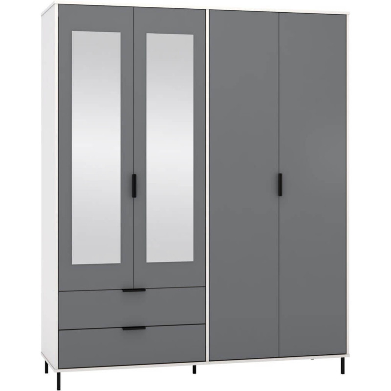 Madrid 4 Door 2 Drawer Mirrored Wardrobe Grey/White Gloss