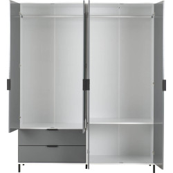 Madrid 4 Door 2 Drawer Mirrored Wardrobe Grey/White Gloss opened