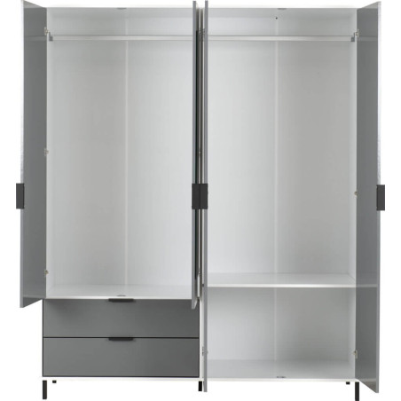 Madrid 4 Door 2 Drawer Mirrored Wardrobe Grey/White Gloss opened