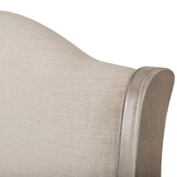 Camille Oatmeal Fabric and Oak Wooden Bed headend corner