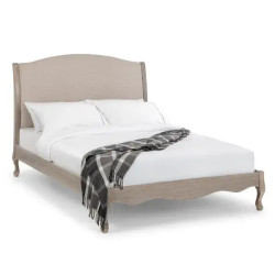 Camille Oatmeal Fabric and Oak Wooden Bed front