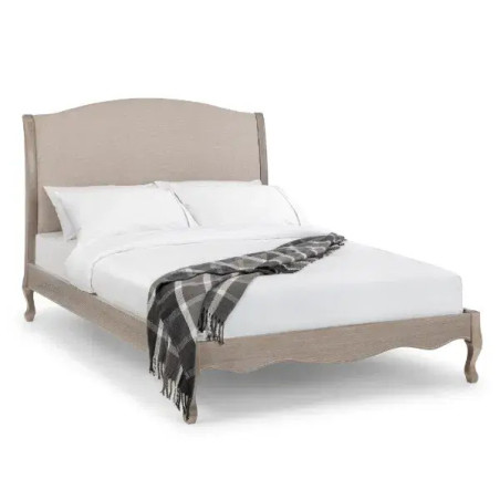 Camille Oatmeal Fabric and Oak Wooden Bed front