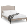 Camille Oatmeal Fabric and Oak Wooden Bed front