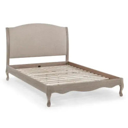 Camille Oatmeal Fabric and Oak Wooden Bed slats